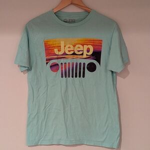 Jeep Light Blue Short-Sleeve Graphic Tee with Sunset Logo